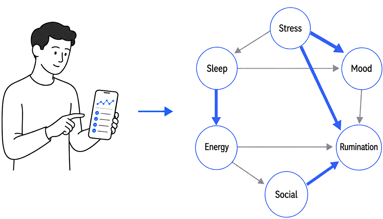 Diagram of a person-specific network model using repeated daily assessments